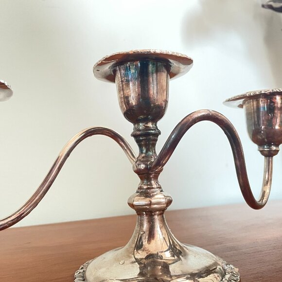 Vintage 3-Arm Silverplate Candelabra by Benedict Proctor  12” Wide Candle Holder - Picture 6 of 13